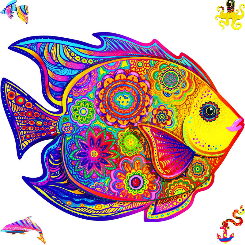 ユニドラゴン UNIDRAGON 木製フィギュアパズル シャイニング・フィッシュ Shining Fish Puzzle, High-Quality Wooden Fish Puzzle - Unidragon